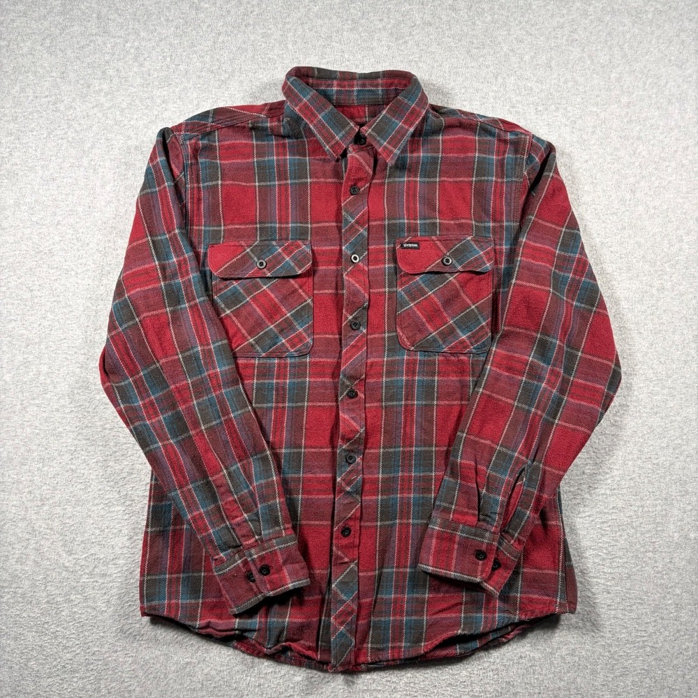 Brixton Flannel Shirt Men Small Red Plaid Long Sleeve Cotton Button Up Bowery